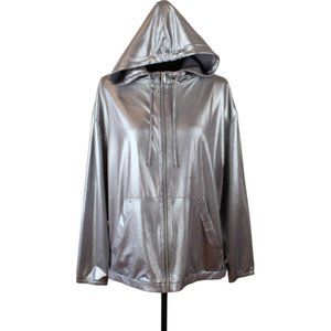 H&M Coachella Silver Sports Jacket Size Medium Zipper Hoodie Metallic D203